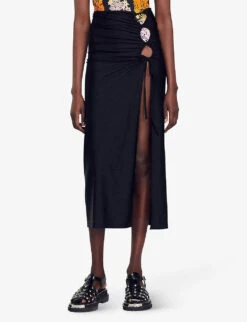 Sandro Cut-out Side-split Stretch-woven Midi Skirt 7 Sandro Cut-out Side-split Stretch-woven Midi Skirt -Ted Bakee Fashion Shop R04102685 NOIRGRIS ALT02
