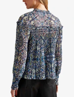 Ted Baker Florrei Kaleidoscopic-print Pleated Recycled Polyester-blend Blouse 7 Ted Baker Florrei Kaleidoscopic-print Pleated Recycled Polyester-blend Blouse -Ted Bakee Fashion Shop R04103242 MIDBLUE ALT03