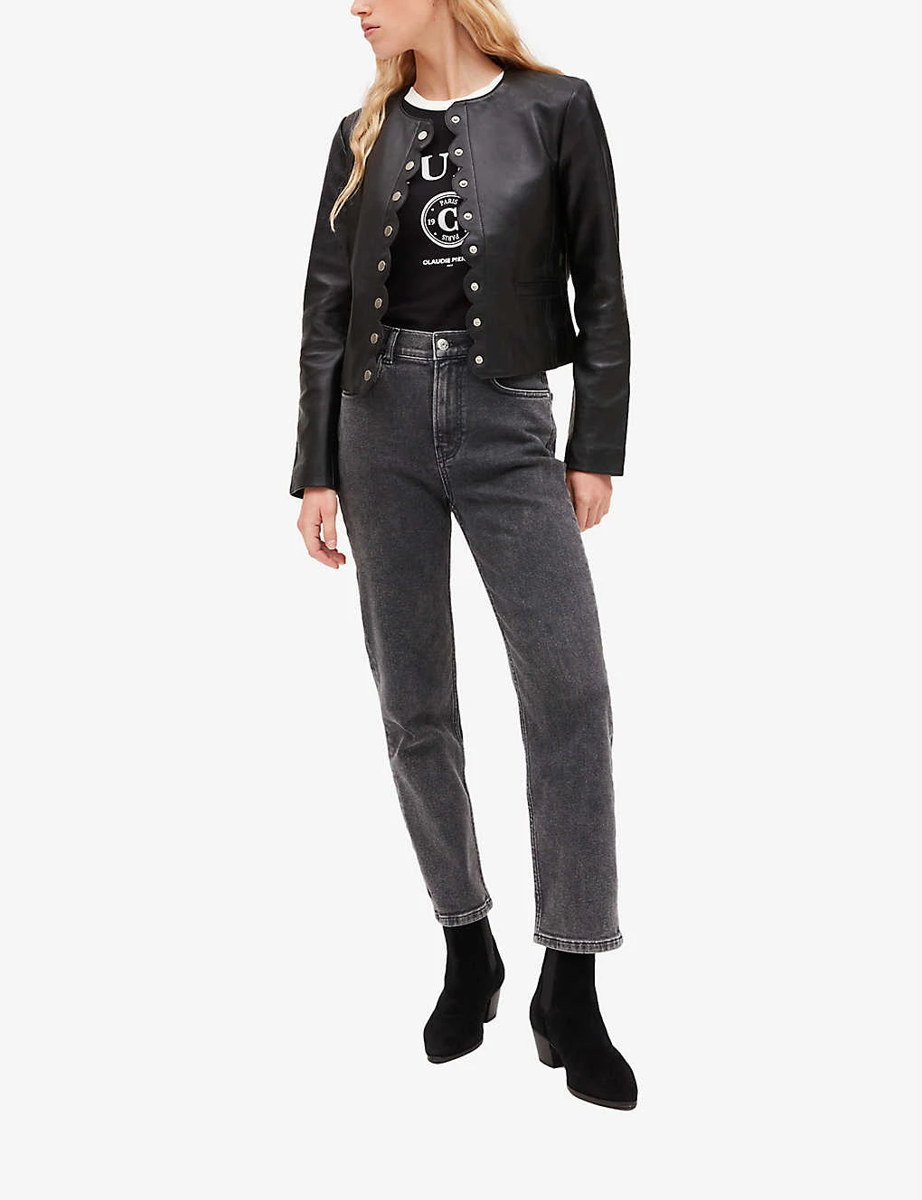CLAUDIE PIERLOT Carvi Scalloped-placket Leather Jacket 2 CLAUDIE PIERLOT Carvi Scalloped-placket Leather Jacket - Image 2