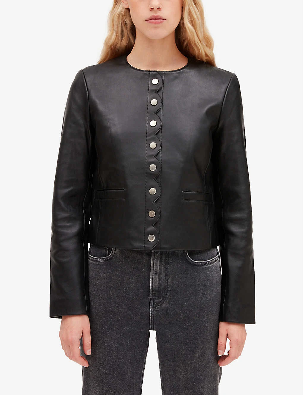 CLAUDIE PIERLOT Carvi Scalloped-placket Leather Jacket 3 CLAUDIE PIERLOT Carvi Scalloped-placket Leather Jacket - Image 3
