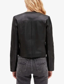 CLAUDIE PIERLOT Carvi Scalloped-placket Leather Jacket 9 CLAUDIE PIERLOT Carvi Scalloped-placket Leather Jacket -Ted Bakee Fashion Shop R04103286 NOIRGRIS ALT03