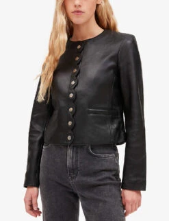 CLAUDIE PIERLOT Carvi Scalloped-placket Leather Jacket 10 CLAUDIE PIERLOT Carvi Scalloped-placket Leather Jacket -Ted Bakee Fashion Shop R04103286 NOIRGRIS ALT04