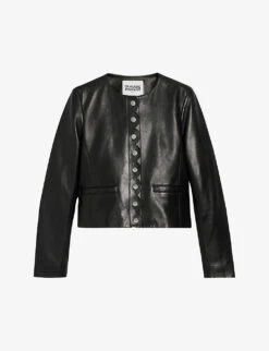 CLAUDIE PIERLOT Carvi Scalloped-placket Leather Jacket