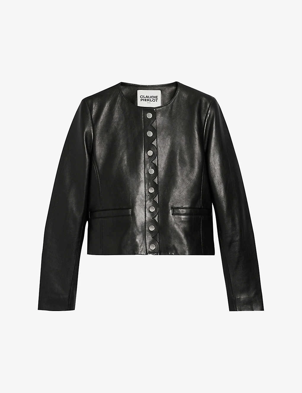 CLAUDIE PIERLOT Carvi Scalloped-placket Leather Jacket 1 CLAUDIE PIERLOT Carvi Scalloped-placket Leather Jacket