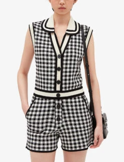 CLAUDIE PIERLOT Macombi Gingham Woven Playsuit -Ted Bakee Fashion Shop R04103379 DIVERS ALT04