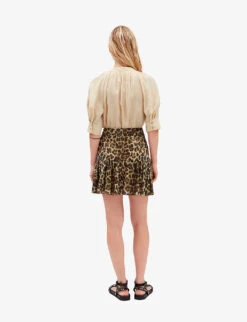 CLAUDIE PIERLOT Sisterleo Leopard-print Gathered-effect Cotton Mini Skirt -Ted Bakee Fashion Shop R04103390 DIVERS ALT03