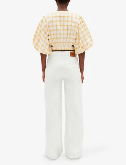 CLAUDIE PIERLOT Checked-print Cropped Cotton Top -Ted Bakee Fashion Shop R04103417 DIVERS ALT03