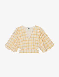 CLAUDIE PIERLOT Checked-print Cropped Cotton Top