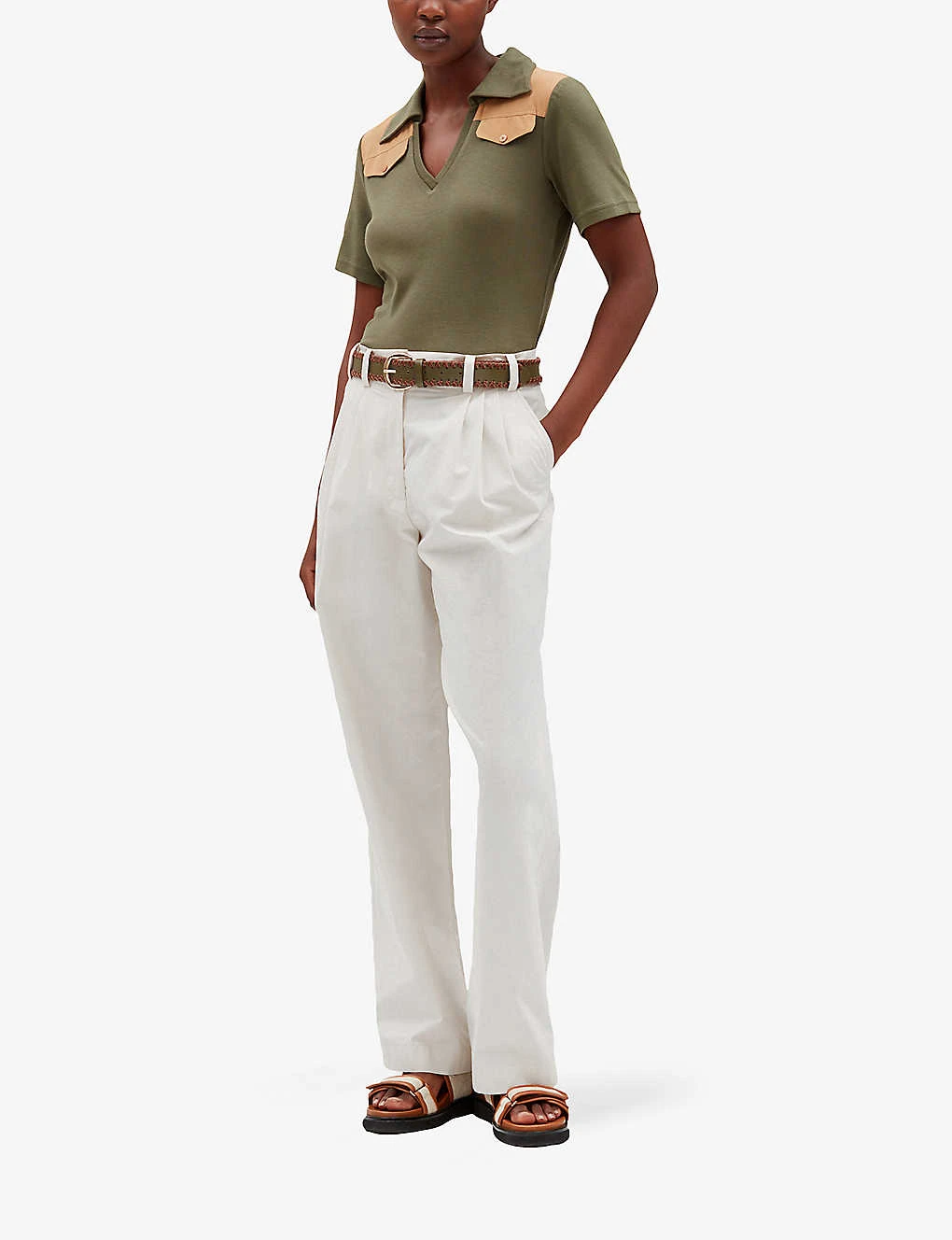 CLAUDIE PIERLOT Wide-leg High-rise Pleated Cotton Trousers 2 CLAUDIE PIERLOT Wide-leg High-rise Pleated Cotton Trousers - Image 2