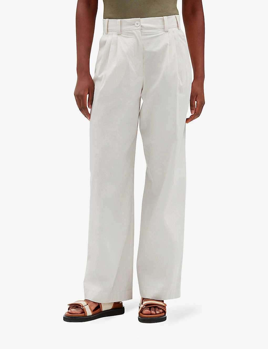 CLAUDIE PIERLOT Wide-leg High-rise Pleated Cotton Trousers 3 CLAUDIE PIERLOT Wide-leg High-rise Pleated Cotton Trousers - Image 3