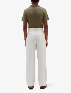 CLAUDIE PIERLOT Wide-leg High-rise Pleated Cotton Trousers 8 CLAUDIE PIERLOT Wide-leg High-rise Pleated Cotton Trousers -Ted Bakee Fashion Shop R04103437 NATURELS ALT03