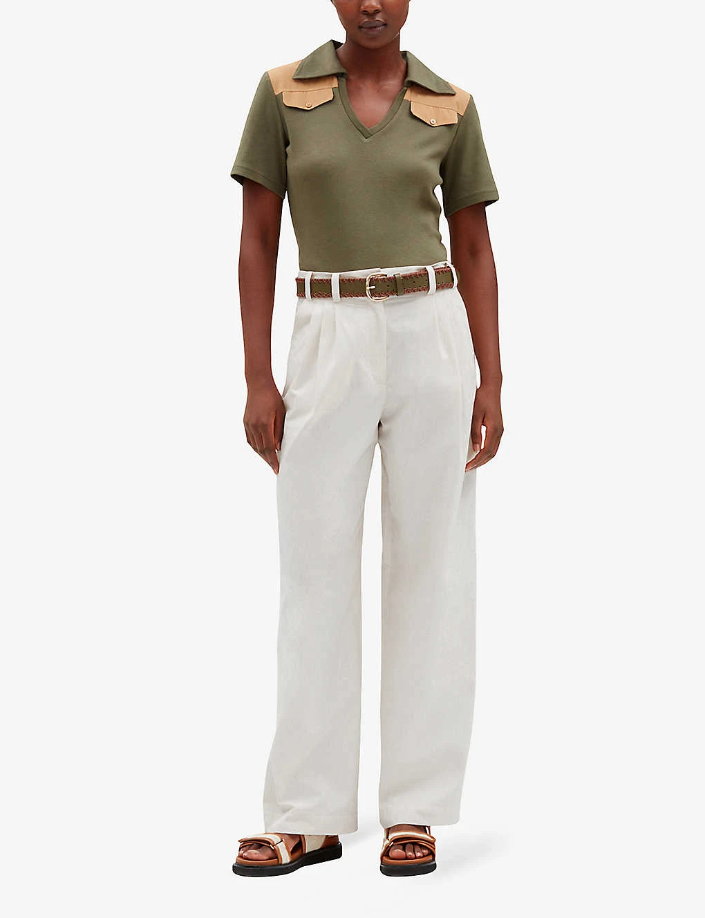 CLAUDIE PIERLOT Wide-leg High-rise Pleated Cotton Trousers 5 CLAUDIE PIERLOT Wide-leg High-rise Pleated Cotton Trousers - Image 5