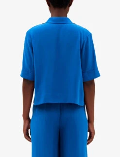 CLAUDIE PIERLOT Notch-lapel Silk Top -Ted Bakee Fashion Shop R04103511 BLEUS ALT03