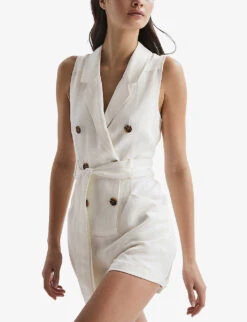 Reiss Florence Notch-lapel Double-breasted Woven Playsuit 7 Reiss Florence Notch-lapel Double-breasted Woven Playsuit -Ted Bakee Fashion Shop R04103917 IVORY ALT02