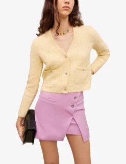 Maje Asymmetric Style Low-rise Stretch-woven Mini Skirt -Ted Bakee Fashion Shop R04103983 VIOLETS ALT02