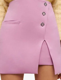 Maje Asymmetric Style Low-rise Stretch-woven Mini Skirt -Ted Bakee Fashion Shop R04103983 VIOLETS ALT04