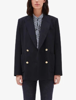 CLAUDIE PIERLOT Virginia Double-breasted Stretch-woven Blazer -Ted Bakee Fashion Shop R04104029 BLEUS ALT02