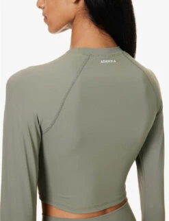 Fitted Long-sleeved Cropped Stretch-woven T-shirt -Ted Bakee Fashion Shop R04104653 OLIVEGREEN ALT04