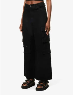 Hailey Patch-pocket Straight-leg High-rise Cotton-twill Jeans -Ted Bakee Fashion Shop R04104674 BLACK ALT02