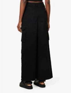 Hailey Patch-pocket Straight-leg High-rise Cotton-twill Jeans -Ted Bakee Fashion Shop R04104674 BLACK ALT03