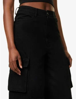 Hailey Patch-pocket Straight-leg High-rise Cotton-twill Jeans -Ted Bakee Fashion Shop R04104674 BLACK ALT04