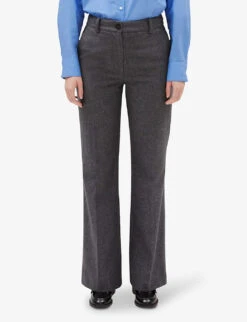 CLAUDIE PIERLOT Please Flared Wool-blend Trousers -Ted Bakee Fashion Shop R04104801 NOIRGRIS ALT02