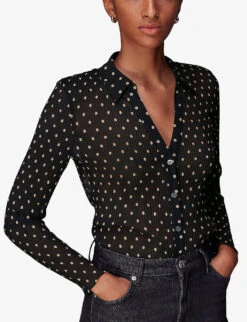 Whistles Penny Plisse Spot-print Woven Shirt -Ted Bakee Fashion Shop R04105478 BLACK ALT02