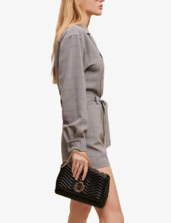 Maje Check-print Stretch Wool-blend Short Jumpsuit -Ted Bakee Fashion Shop R04105498 NOIRGRIS ALT02