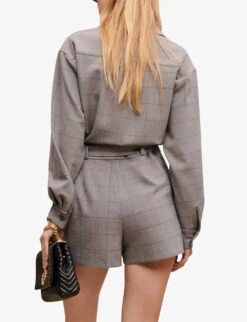 Maje Check-print Stretch Wool-blend Short Jumpsuit -Ted Bakee Fashion Shop R04105498 NOIRGRIS ALT03