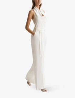 Reiss Carmen Halter-neck Straight-leg Woven Jumpsuit -Ted Bakee Fashion Shop R04107015 WHITE ALT02