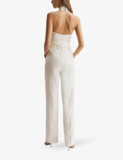 Reiss Carmen Halter-neck Straight-leg Woven Jumpsuit -Ted Bakee Fashion Shop R04107015 WHITE ALT03
