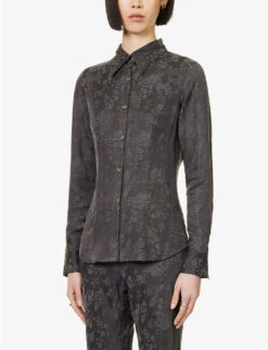 Floral-print Slim-fit Woven Shirt -Ted Bakee Fashion Shop R04109265 CHARCOAL ALT02