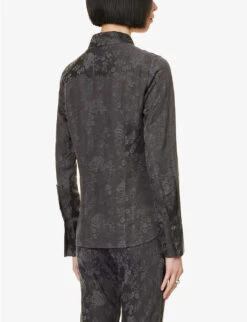 Floral-print Slim-fit Woven Shirt -Ted Bakee Fashion Shop R04109265 CHARCOAL ALT03