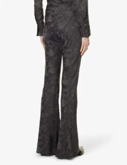 Floral-print Drawstring-waist Flared-leg Mid-rise Woven Trousers -Ted Bakee Fashion Shop R04109272 CHARCOAL ALT03