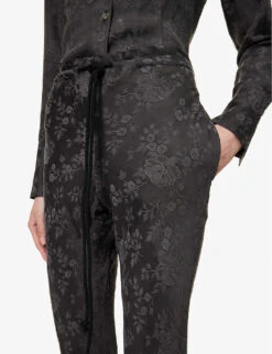 Floral-print Drawstring-waist Flared-leg Mid-rise Woven Trousers -Ted Bakee Fashion Shop R04109272 CHARCOAL ALT04