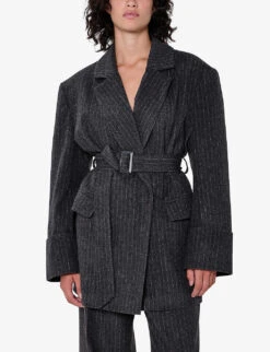 Gamma Pinstripe Wool-blend Blazer -Ted Bakee Fashion Shop R04110108 GREY ALT02