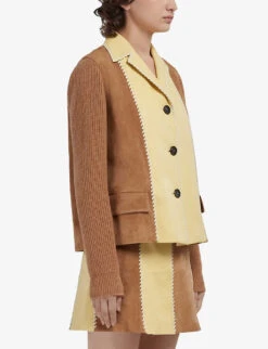 Marni Two-toned Contrast-stitch Regular-fit Leather Jacket -Ted Bakee Fashion Shop R04110551 CARAMEL ALT02
