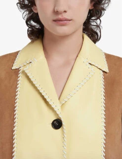 Marni Two-toned Contrast-stitch Regular-fit Leather Jacket -Ted Bakee Fashion Shop R04110551 CARAMEL ALT04