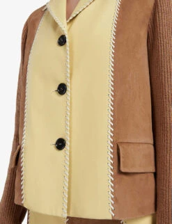Marni Two-toned Contrast-stitch Regular-fit Leather Jacket -Ted Bakee Fashion Shop R04110551 CARAMEL ALT05