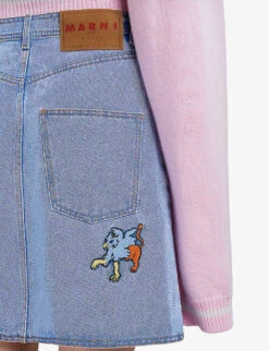 Marni Graphic-embroidered Denim Mini Skirt -Ted Bakee Fashion Shop R04110554 ILLUSIONBLUE ALT04