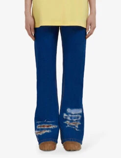 Marni Distressed Knit-lined Flared-leg Mid-rise Jeans -Ted Bakee Fashion Shop R04110571 OCEAN ALT02