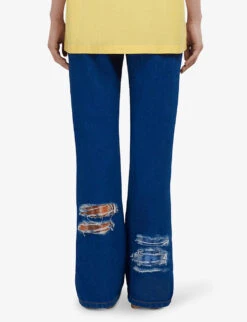 Marni Distressed Knit-lined Flared-leg Mid-rise Jeans -Ted Bakee Fashion Shop R04110571 OCEAN ALT03