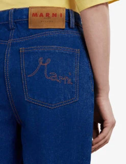 Marni Distressed Knit-lined Flared-leg Mid-rise Jeans -Ted Bakee Fashion Shop R04110571 OCEAN ALT04