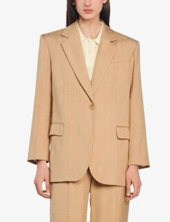 Sandro Poitiers Single-breasted Straight-cut Woven Blazer -Ted Bakee Fashion Shop R04111188 NATURELS ALT02
