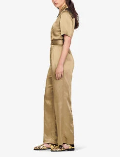 Sandro Sisteron Collard Short-sleeve Woven Jumpsuit -Ted Bakee Fashion Shop R04111262 VERTS ALT02