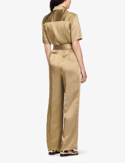 Sandro Sisteron Collard Short-sleeve Woven Jumpsuit -Ted Bakee Fashion Shop R04111262 VERTS ALT03