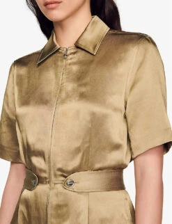 Sandro Sisteron Collard Short-sleeve Woven Jumpsuit -Ted Bakee Fashion Shop R04111262 VERTS ALT04