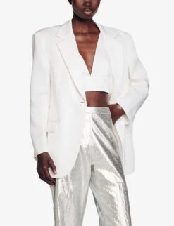 Sandro Single-breasted Woven Blazer -Ted Bakee Fashion Shop R04111286 NATURELS ALT02