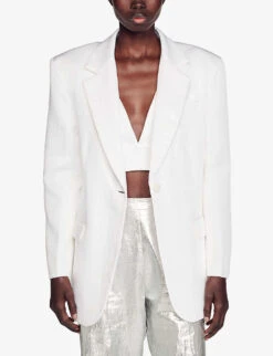 Sandro Single-breasted Woven Blazer -Ted Bakee Fashion Shop R04111286 NATURELS ALT05