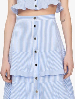Sandro Tiered-striped Stretch-cotton Maxi Skirt -Ted Bakee Fashion Shop R04111298 BLEUS ALT04